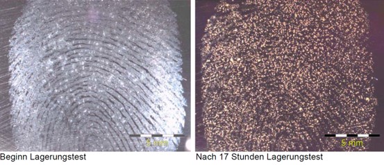 Fingerabdruck auf Stahl Korrosion